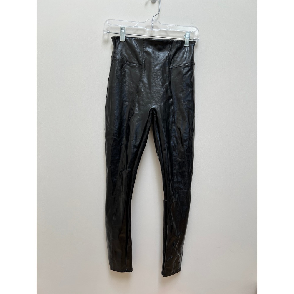 Spanx Leggings Womens XS Black Faux Patent Leather High Waist Leggings Slimming